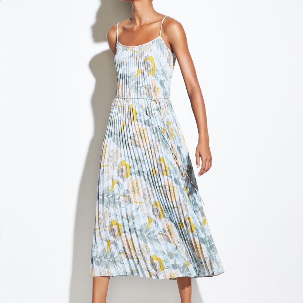 Vince Marine Garden Pleated Slipdress